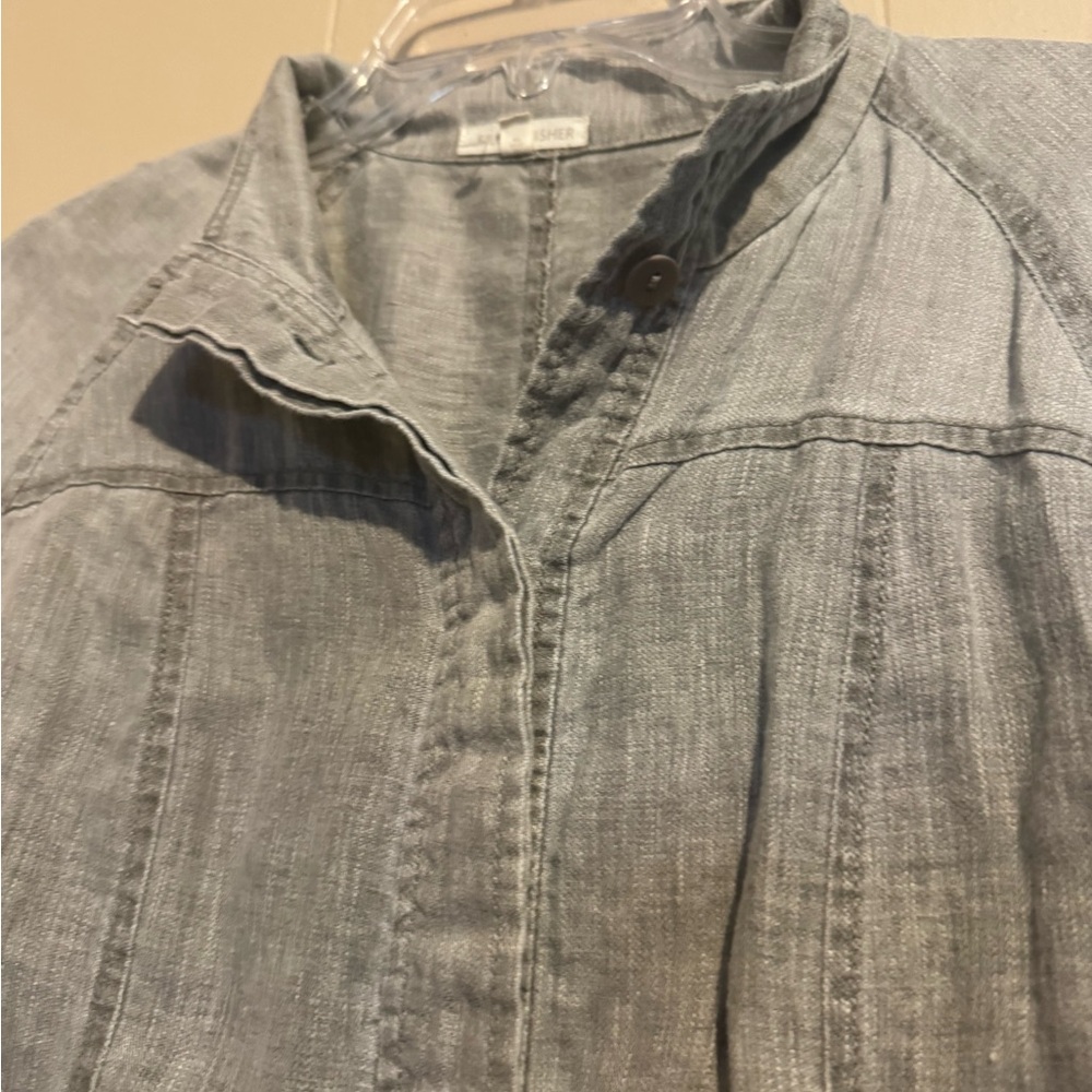EILEEN FISHER Charcoal W Small Linen Blazer lightweight‎ lagen look corporate - Picture 5 of 11